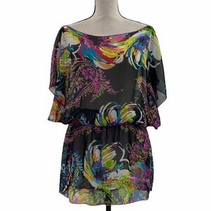 NEON Print Dolman Sleeve Empire Babydoll Blouse